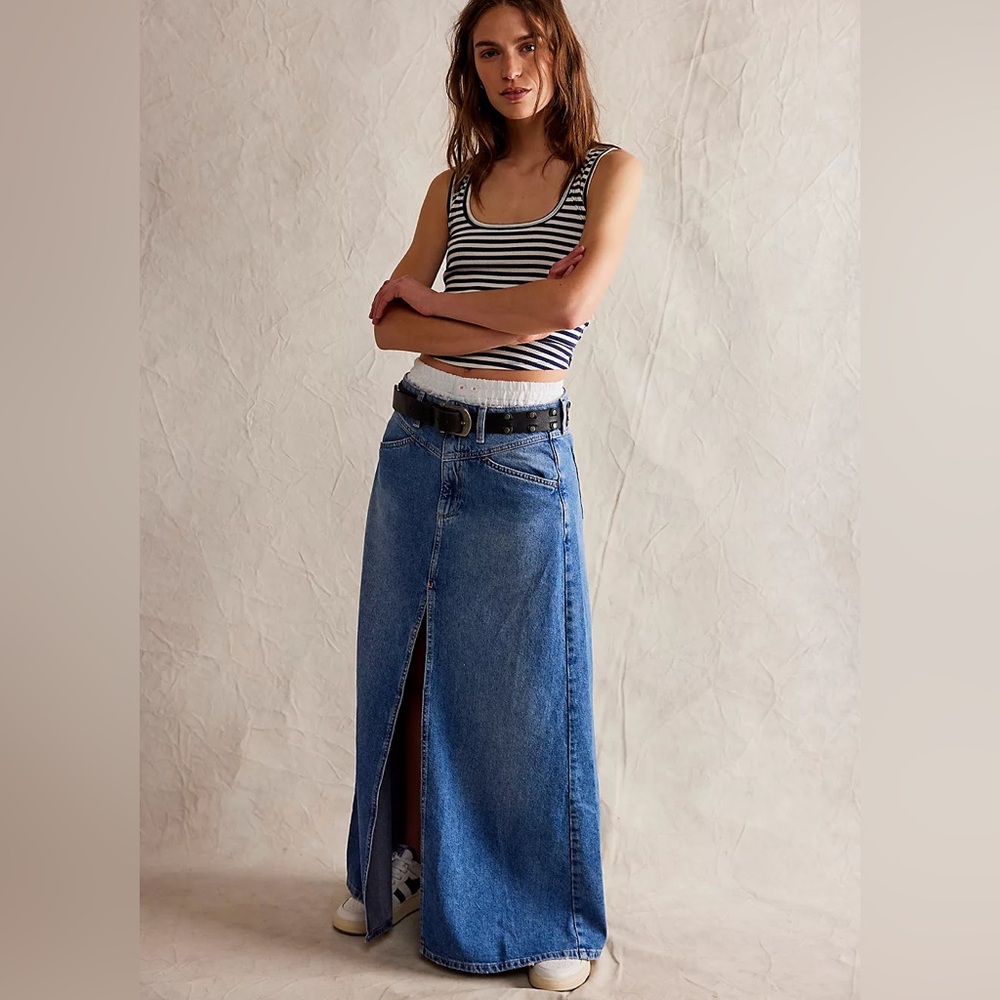 NWT We the Free Sapphire Blue Maxi Skirt with Slit Size 6